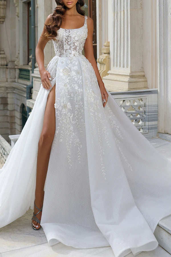 Today's Special A-line Square Neck Lace Applique High Split Palace Trail Countryside Style Wedding Dress Today's Special A-line Square Neck Lace Applique High Split Palace Trail Countryside Style Wedding Dress