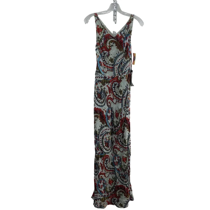 Deal Dash 2Oh Threads Silk Blend Women's Paisley Velvet Burnout Long Dress XS Blue/Red NWT