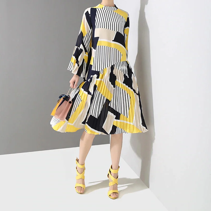 Super Bargain Women's Spring/Summer Long-Sleeve Loose Dress With Print