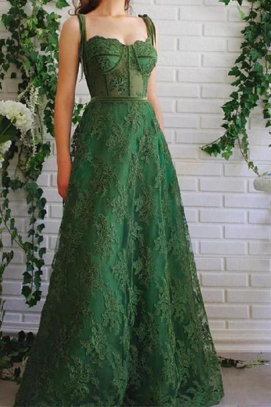 Incredible Offers A Line Dark Green Lace Prom Dresses Spaghetti Straps Neck Formal Dress Incredible Offers A Line Dark Green Lace Prom Dresses Spaghetti Straps Neck Formal Dress