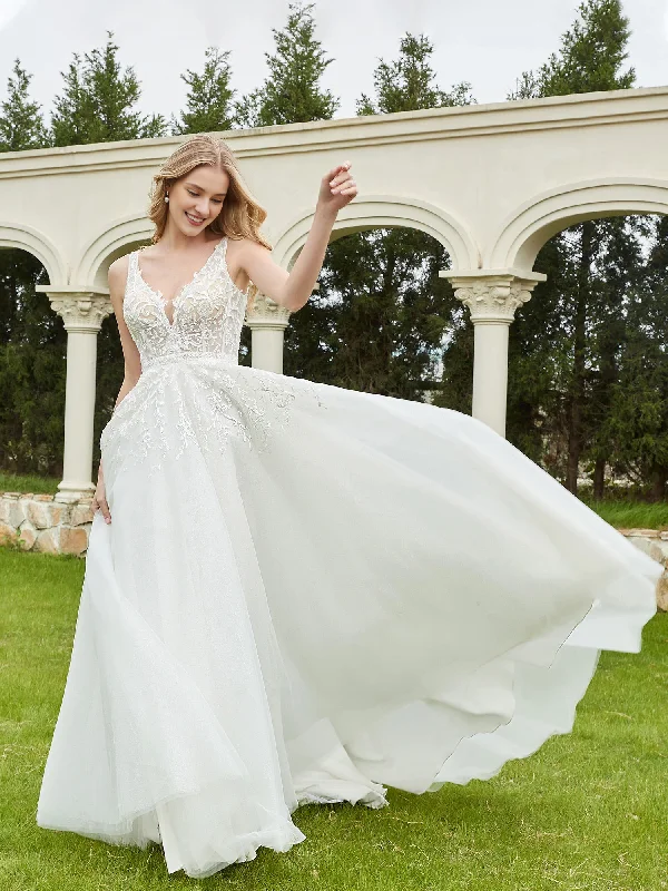 Hurry In Lace tight corset sheer applique pleated bridal gown