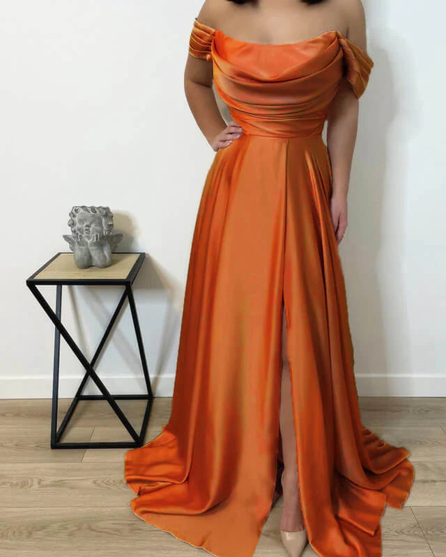Sale Event Long Cowl Neck Off Shoulder Satin Split Dress Floor-length Prom Dresses
