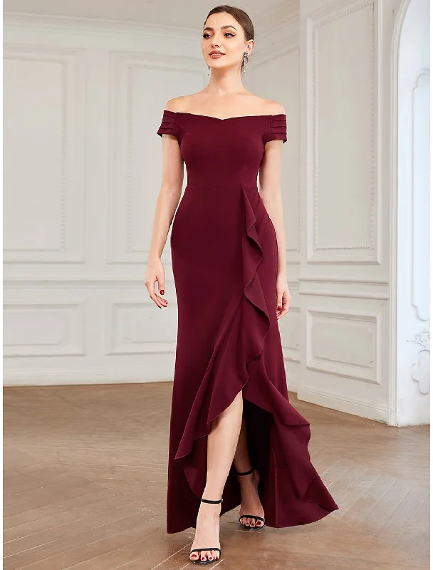 Final Sale A-Line Party Dresses Minimalist Dress Wedding Guest Asymmetrical Sleeveless Off Shoulder Polyester with Ruffles Final Sale A-Line Party Dresses Minimalist Dress Wedding Guest Asymmetrical Sleeveless Off Shoulder Polyester with Ruffles