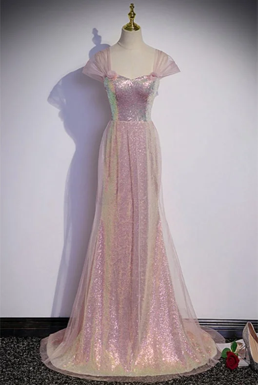 Year-End Clearance Pink Sparkly Mermaid Long Prom Dress Off Shoulder