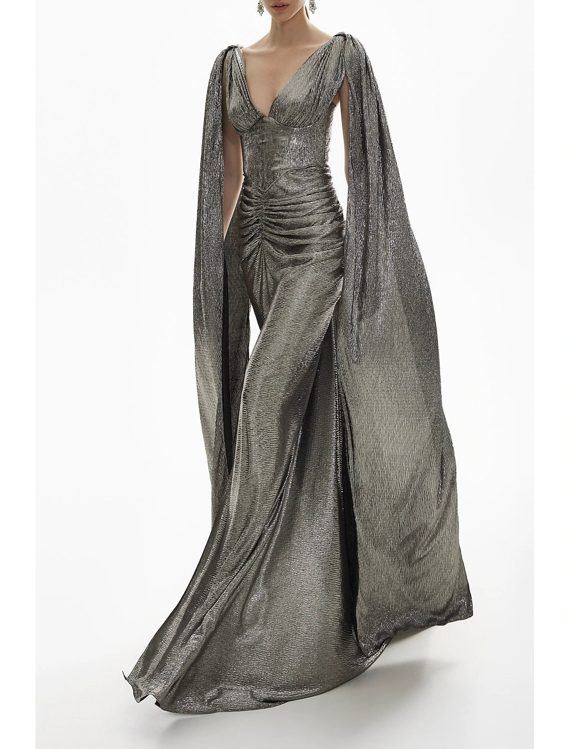 Deep Discounts Mermaid / Trumpet Evening Gown Elegant Dress Formal Fall Sweep / Brush Train Long Sleeve V Neck Sequined with Glitter Ruched