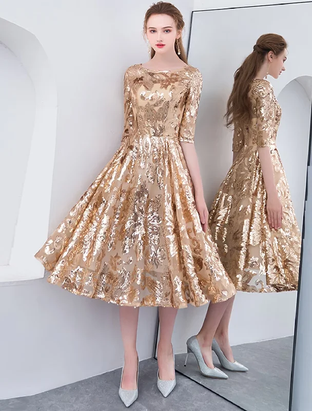 Extra Savings A-Line Cocktail Dresses Party Dress Holiday Tea Length Half Sleeve Jewel Neck Sequined with Extra Savings A-Line Cocktail Dresses Party Dress Holiday Tea Length Half Sleeve Jewel Neck Sequined with