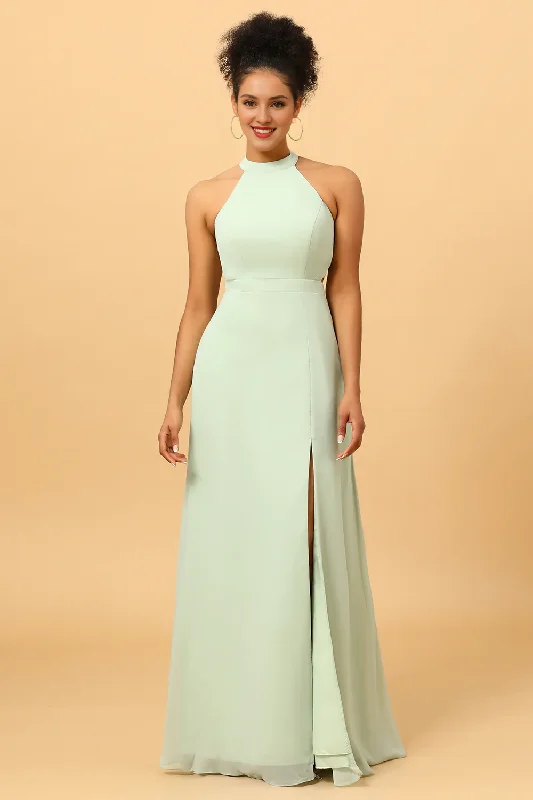 Deal Alert Dusty Sage long slit chiffon bridesmaid dress