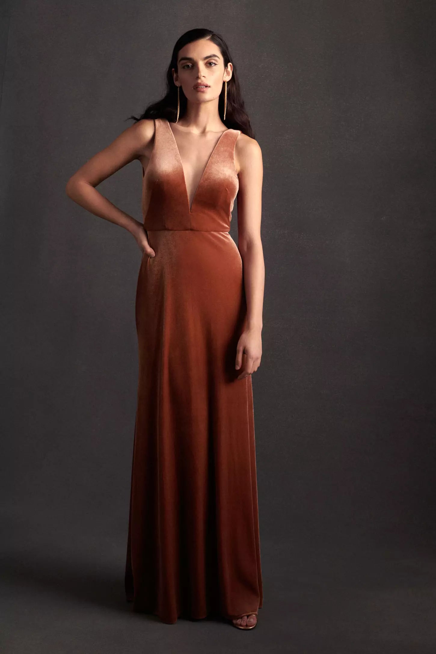 Today’s Deal A-Line Bridesmaid Dresses Deep V-Neck Velvet Long Evening Dresses