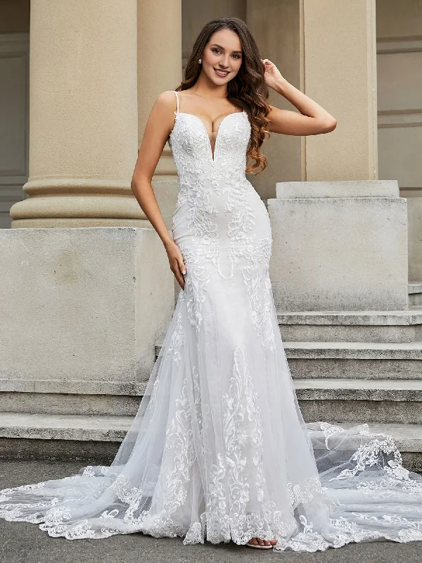 Big Discounts Fish tail lace church trailing wedding dress