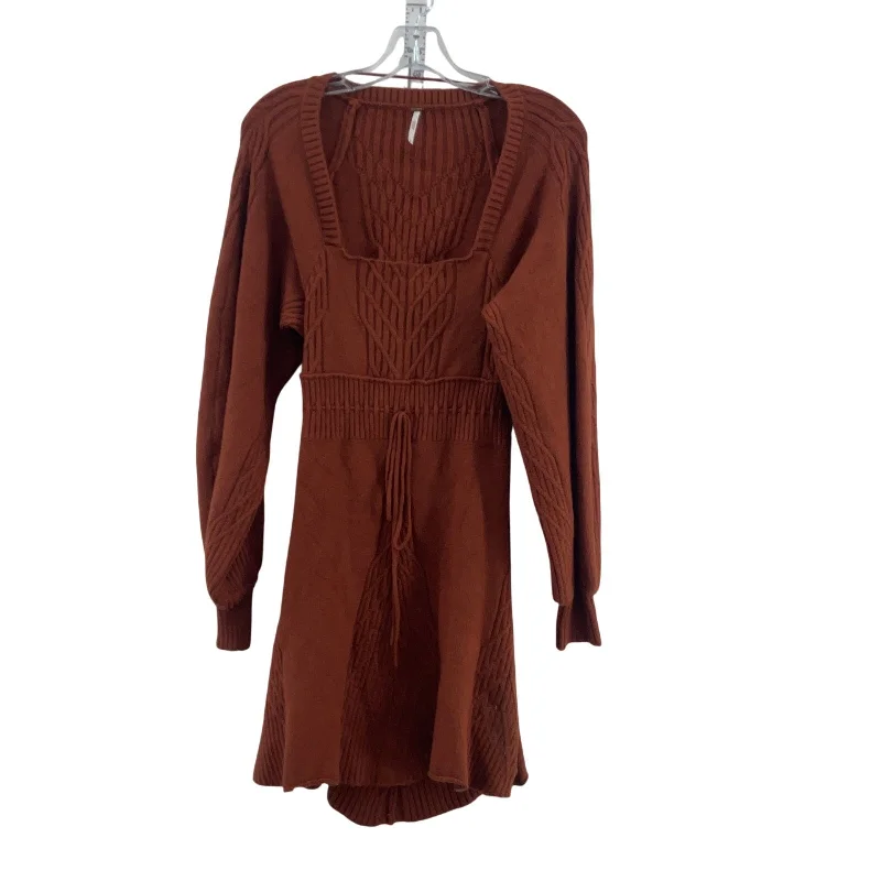 Online Only Free People Orange Brown Open Back Knit A-Line Womens Dress M Preowned