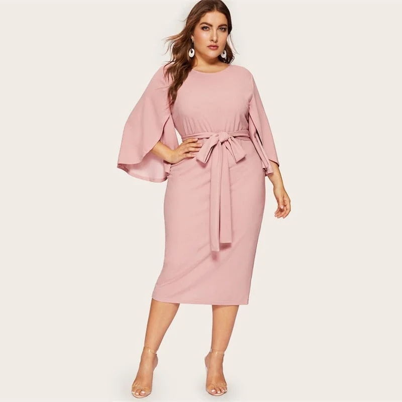 Price Blitz Women's Spring Solid Belted Bodycon Dress | Plus Size