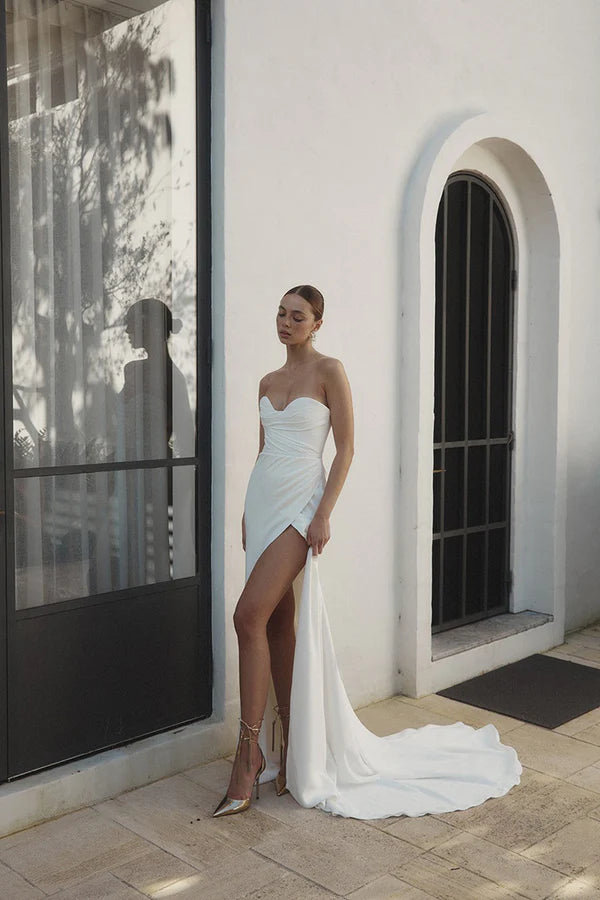 Today’s Deal Tight/Column Sweetheart Pleated Bohemian Wedding Dress with Split Ivory Bridal Dress Today’s Deal Tight/Column Sweetheart Pleated Bohemian Wedding Dress with Split Ivory Bridal Dress