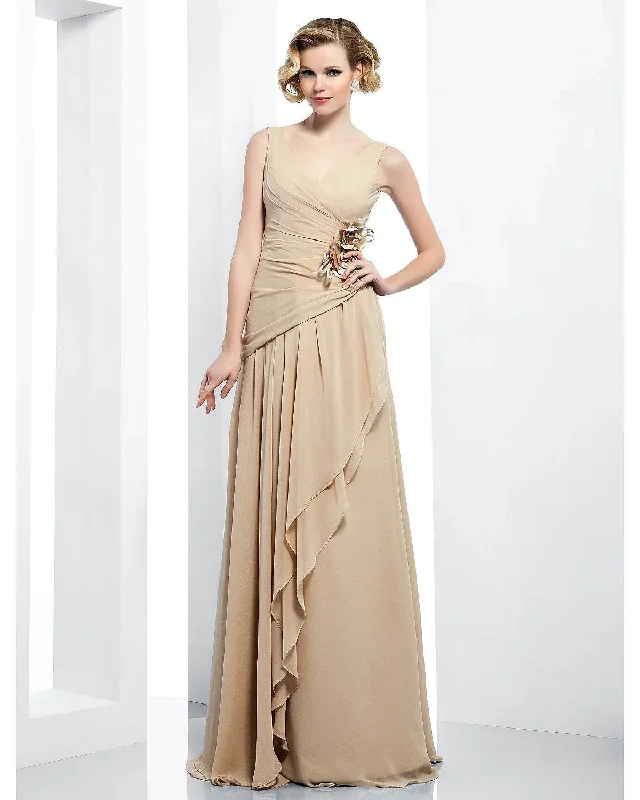 Limited Time Discount Elegant Dress Formal Evening Floor Length Sleeveless V Neck Chiffon Draping Side Flower