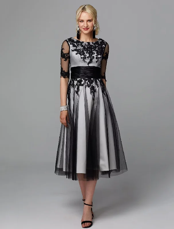 Deal Frenzy A-Line Vintage Dress Wedding Guest Tea Length Half Sleeve Jewel Neck Lace with Sash Ribbon Appliques Deal Frenzy A-Line Vintage Dress Wedding Guest Tea Length Half Sleeve Jewel Neck Lace with Sash Ribbon Appliques
