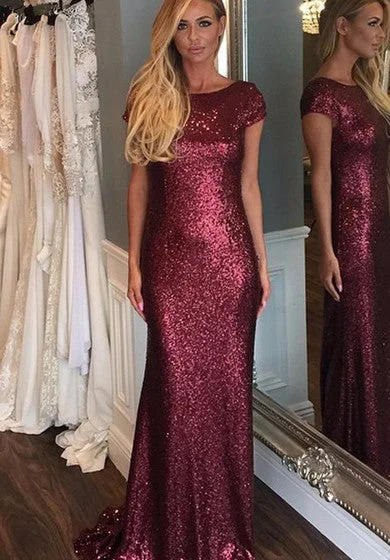 Flash Sale Sheath Scoop Zipper Sequins Dress with Sweep Train