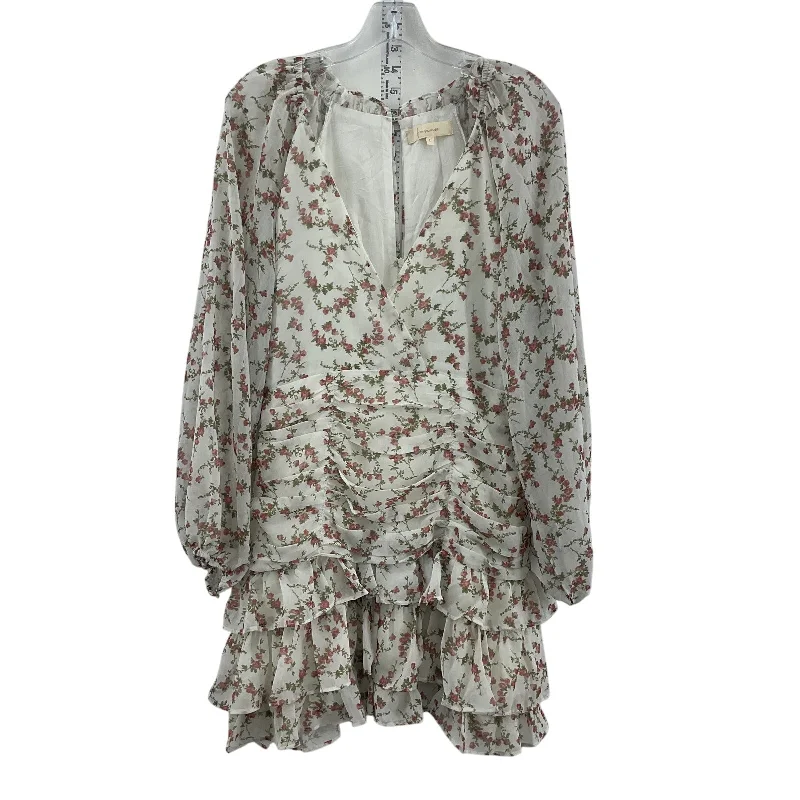 Sale Event Franco Women's Floral Ruffle Tier Midi Blouson Dress White/Pink L Preowned