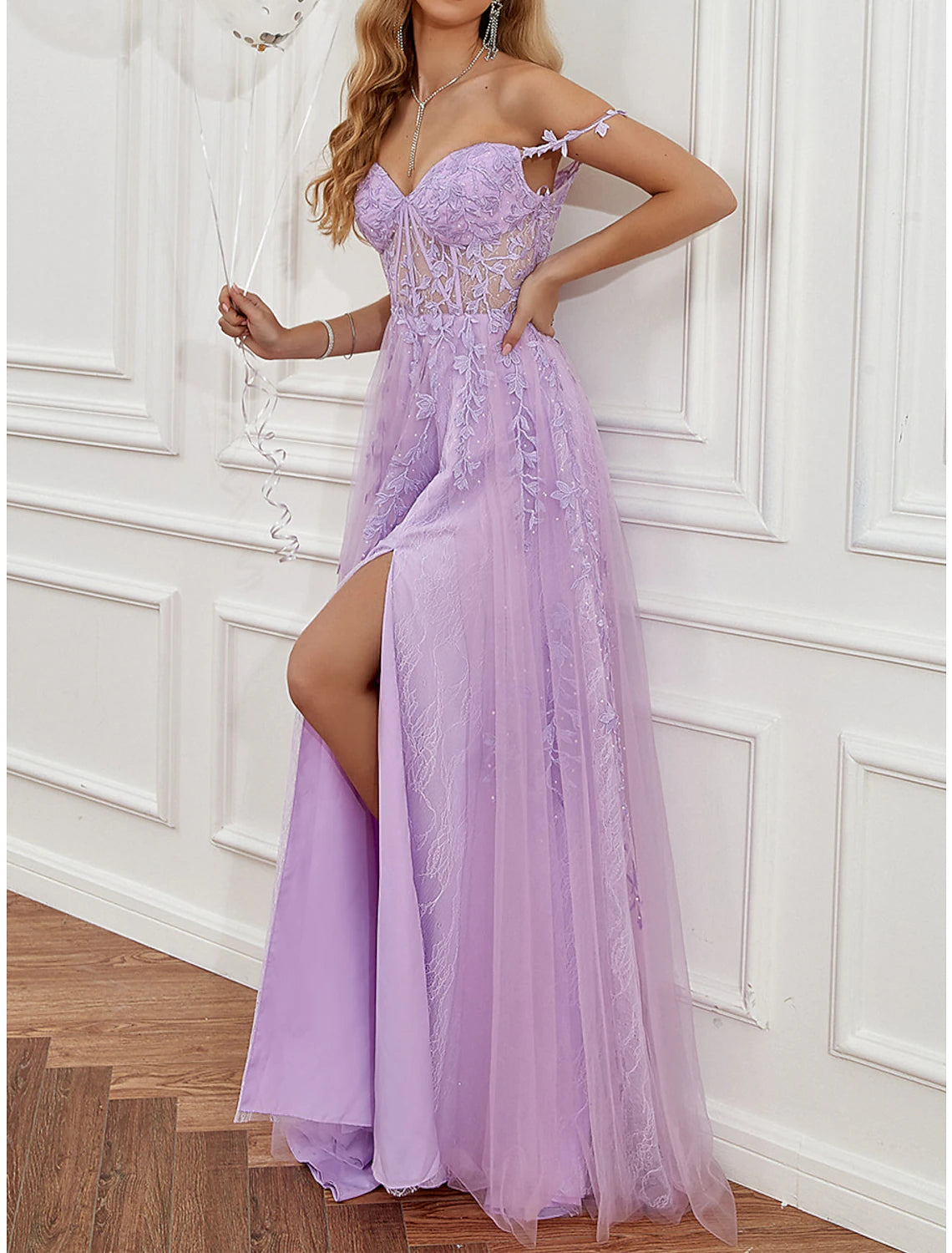 Today’s Deal A-Line Prom Party Dress See Through Dress Formal Prom Sweep / Brush Train Sleeveless Sweetheart Tulle Backless with Beading Slit Appliques