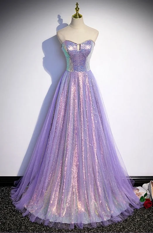 Exclusive Deal Stunning Ballgown Sparkly Purple Long Aline Prom Dress For Parties