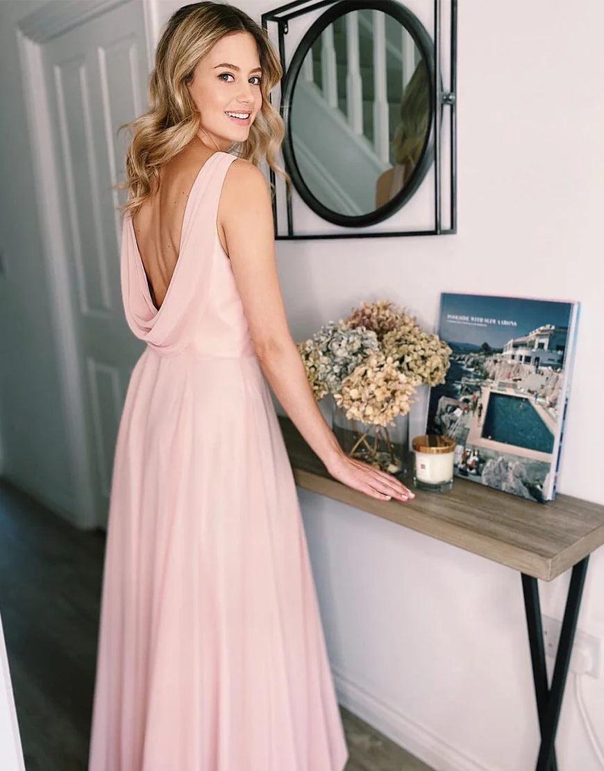 Special Savings Backless Chiffon Long Bridesmaid Dress