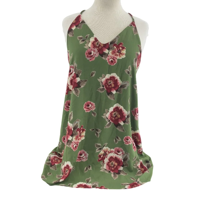 Members Only Lulus Green & Red Floral Print Flowy V Neck Tank Dress Size S Women's