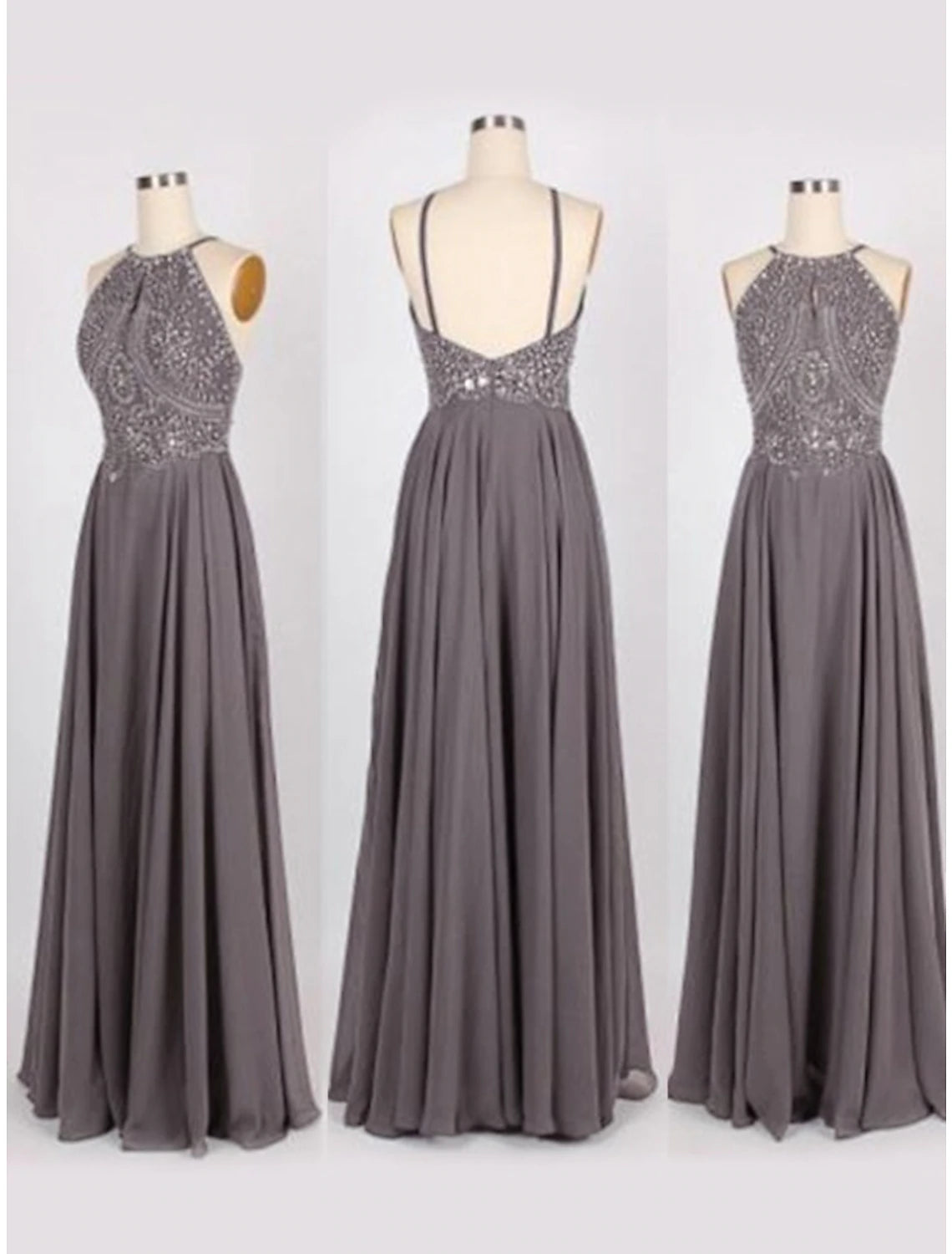 Great Bargains A-Line/Princess Halter Sleeveless Sweep/Brush Train Beading Chiffon Dresses