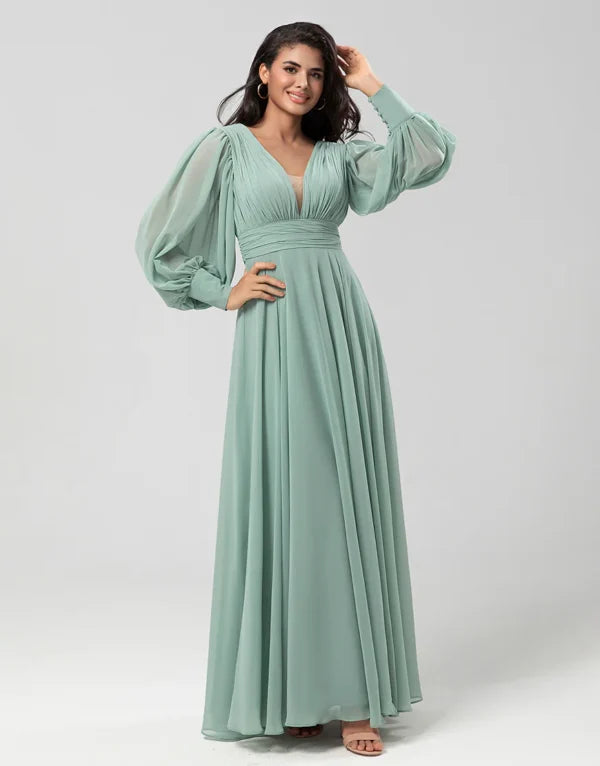 Special Savings Chiffon Green with Pleated Bridesmaid Dress