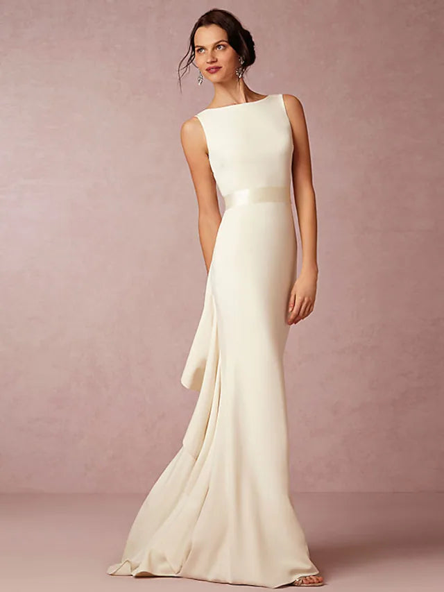 Sale Event Open Back Wedding Dresses Sleeveless Bateau Neck Scoop Neck Charmeuse With Draping
