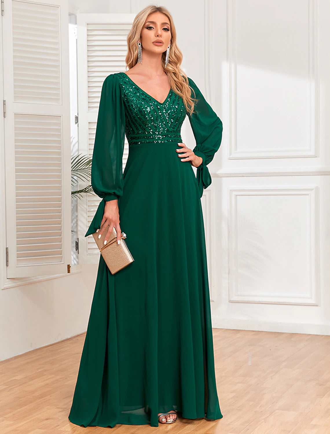 Today’s Special A-Line Evening Gown Empire Dress Evening Party Wedding Reception Floor Length Long Sleeve V Neck Fall Wedding Guest Chiffon V Back with Sequin Today’s Special A-Line Evening Gown Empire Dress Evening Party Wedding Reception Floor Length Long Sleeve V Neck Fall Wedding Guest Chiffon V Back with Sequin