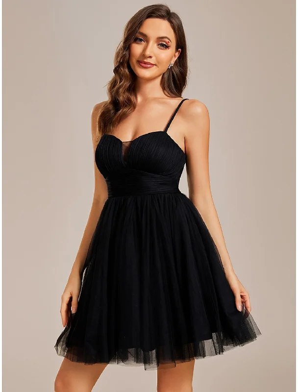 Bargain Bin A-Line Homecoming Dresses Princess Dress Cocktail Party Birthday Short / Mini Sleeveless Spaghetti Strap Tulle with Ruched Bargain Bin A-Line Homecoming Dresses Princess Dress Cocktail Party Birthday Short / Mini Sleeveless Spaghetti Strap Tulle with Ruched