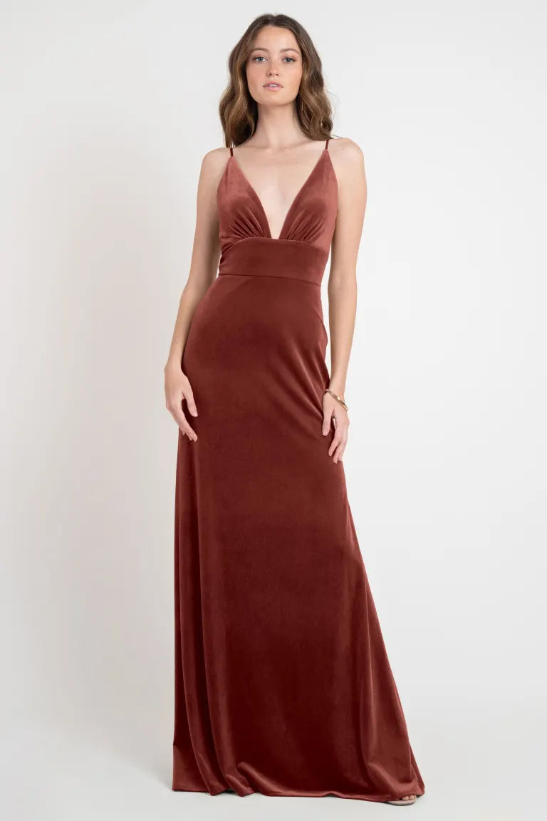 Quick Sale A-Line Deep V-Neck Floor-length Backless Velvet Bridesmaid Dresses Evening Dresses Quick Sale A-Line Deep V-Neck Floor-length Backless Velvet Bridesmaid Dresses Evening Dresses