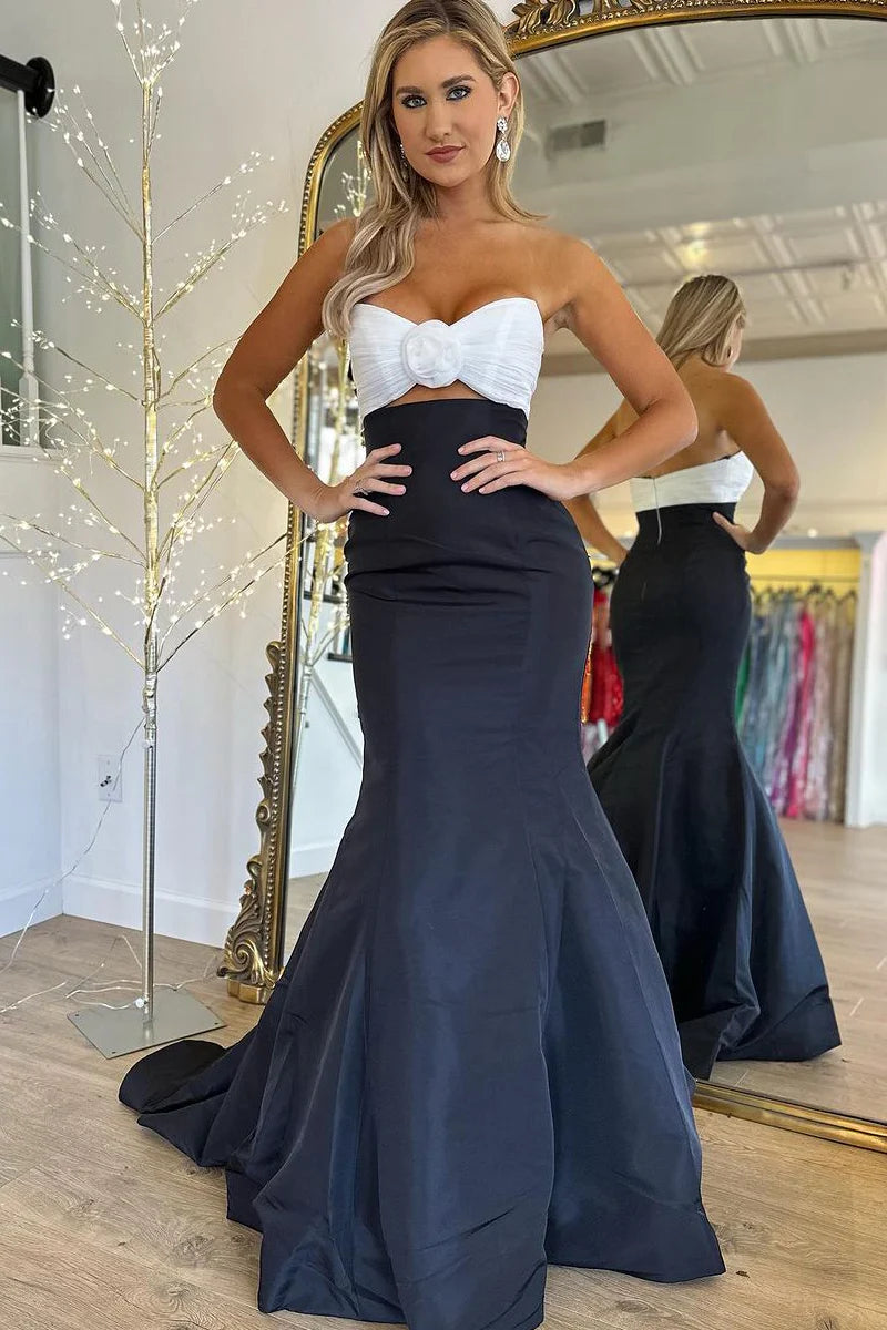 Huge Savings Black Strapless Satin Mermaid Long Prom Dresses