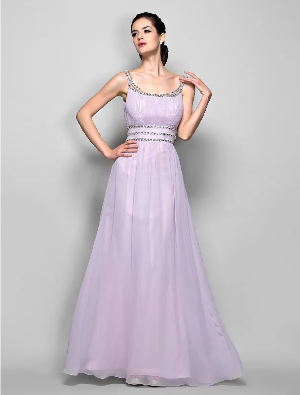 Limited Availability Sheath / Column Open Back Prom Formal Evening Military Ball Dress Scoop Neck Floor Length Georgette with Beading