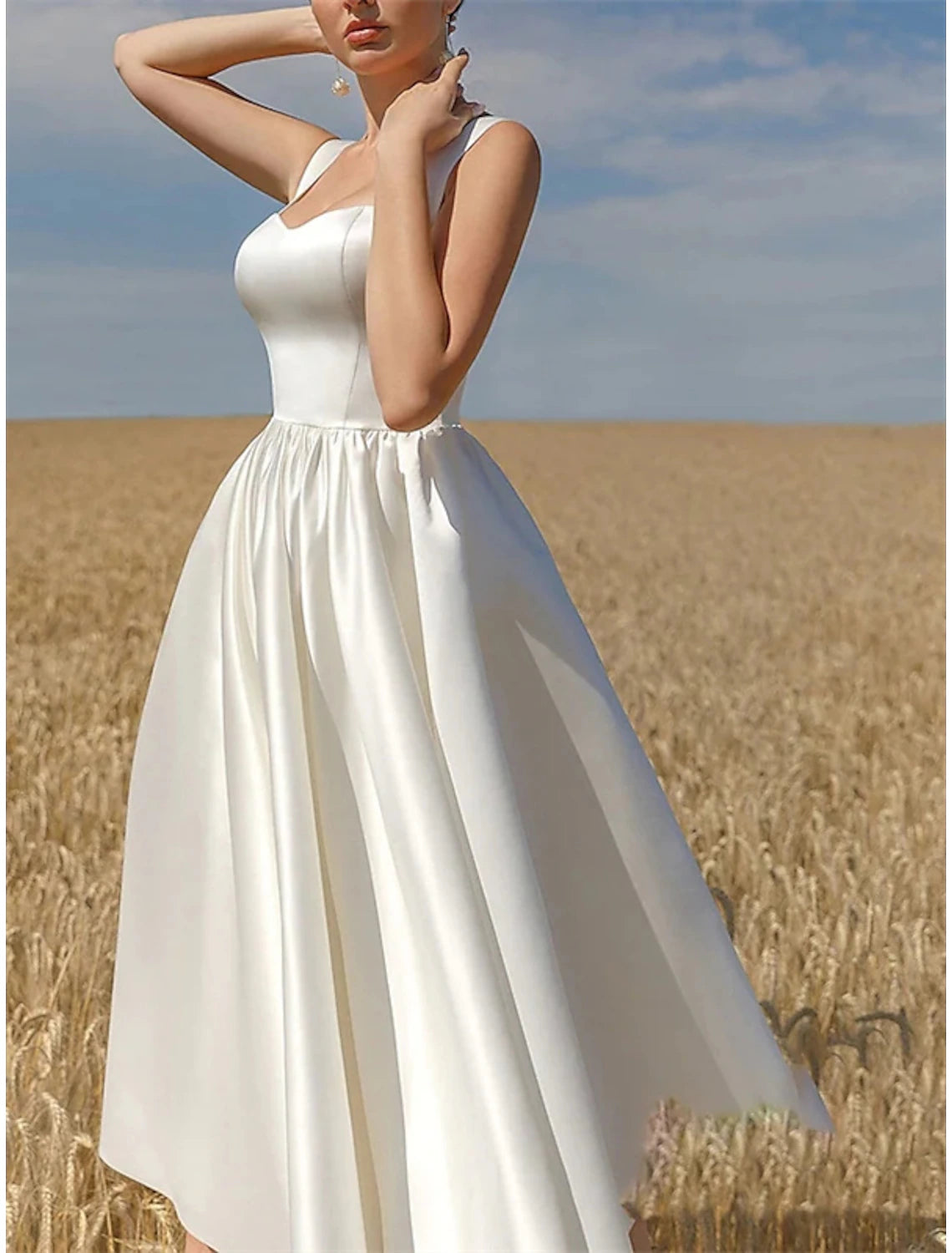 The Best Prices A-Line Wedding Guest Dresses Minimalist Dress Party Wear Semi Formal Tea Length Sleeveless Spaghetti Strap Satin with Pure Color The Best Prices A-Line Wedding Guest Dresses Minimalist Dress Party Wear Semi Formal Tea Length Sleeveless Spaghetti Strap Satin with Pure Color