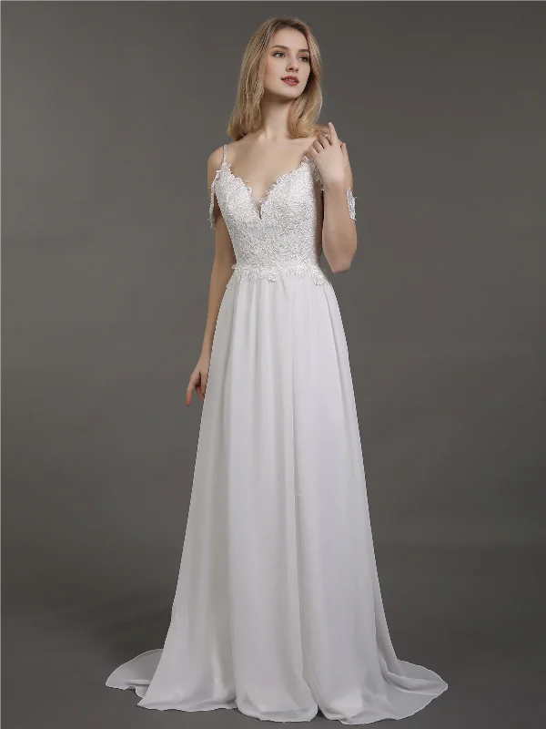Limited Availability Thin shoulder chiffon minimalist wedding dress