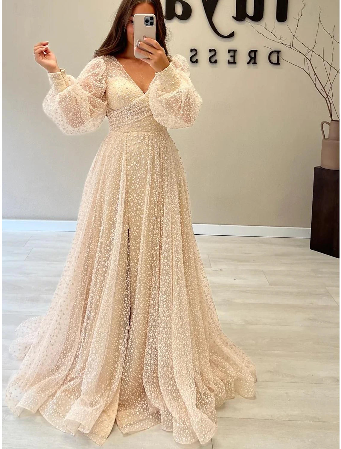 Bargain Blast A-Line Prom Dresses Elegant Dress Formal Prom Floor Length Long Sleeve V Neck Sequined with Glitter Sequin Bargain Blast A-Line Prom Dresses Elegant Dress Formal Prom Floor Length Long Sleeve V Neck Sequined with Glitter Sequin