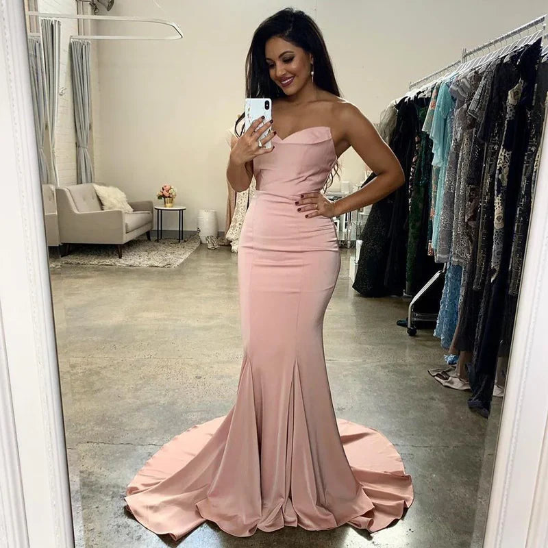 Discount Mania Mermaid Strapless Blush Pink Satin Bridesmaid Dresses Long Party Dresses Discount Mania Mermaid Strapless Blush Pink Satin Bridesmaid Dresses Long Party Dresses
