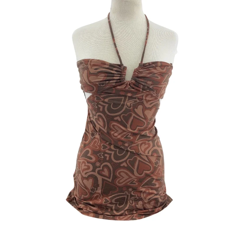 Clearance Items Social Tourist XS Y2K Brown Heart Print Bodycon Dress Women's NWT