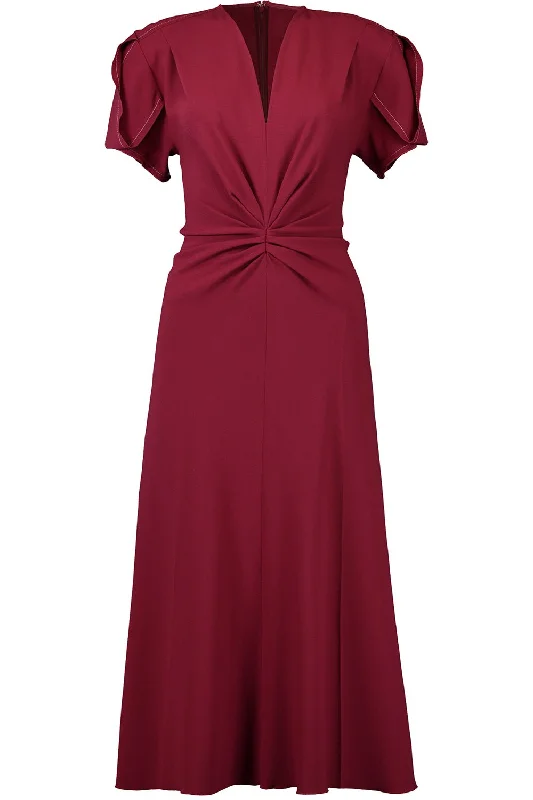 Deal Explosion Gathered Waist Midi Dress - Oxblood