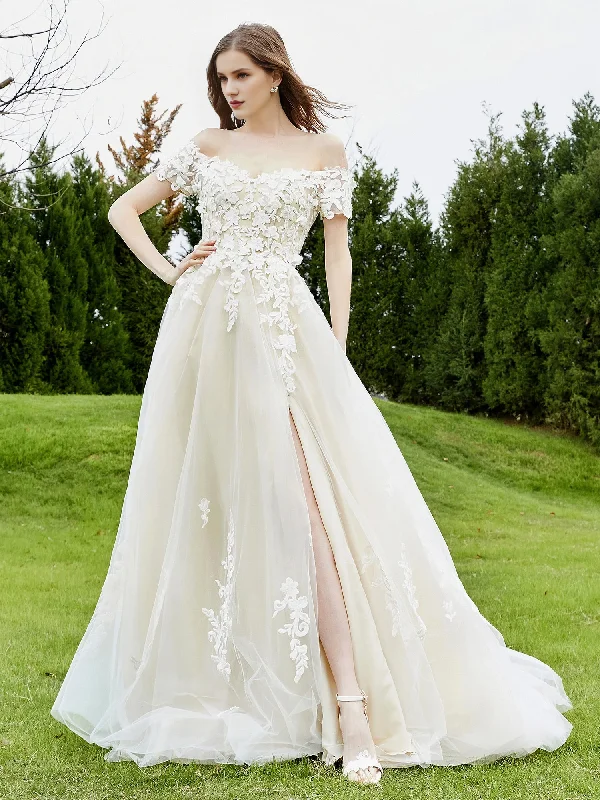 Markdowns Shoulderless slit A-line wedding dress