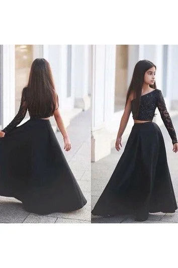 Get It Before It’s Gone Sexy Black Two Piece Lace Flower Girl Dress Black One Sleeve A-line