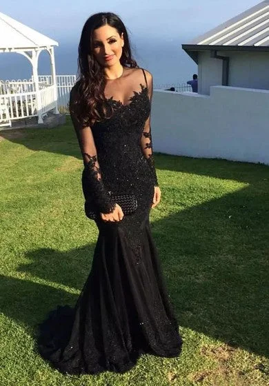Price Reduction High Neck Mermaid Floor-length Sweep Brush Train Long Sleeve Lace Evening Dress with Zipper Back