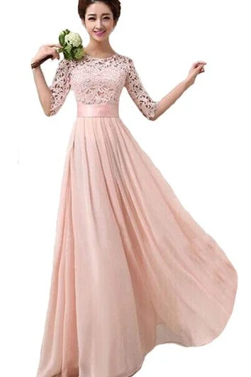 Deep Discounts Scoop Long Bridesmaid Gown With Lace Bodice and Belt