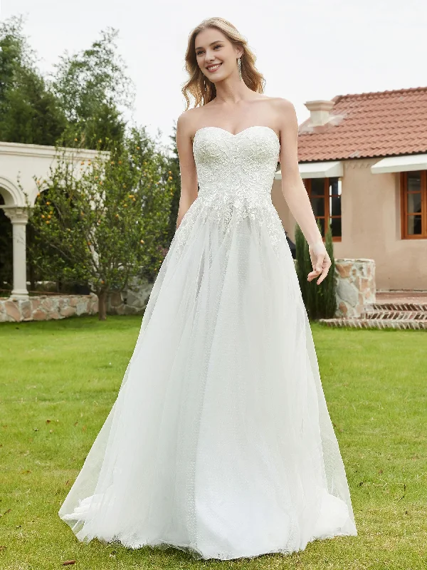 Discount Extravaganza Strapless sweetheart lace tight corset sheer dress bridal gown