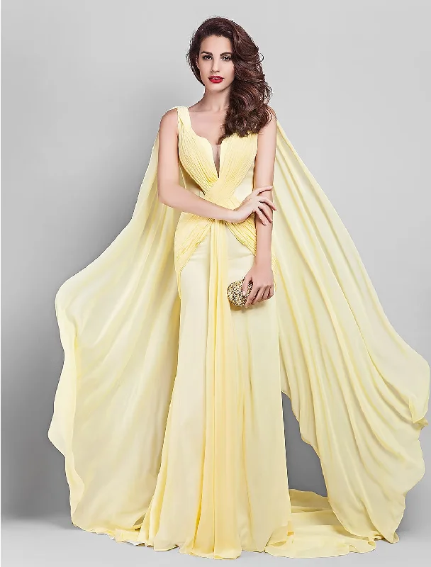 Super Sale Elegant Dress Wedding Guest Court Sleeveless Plunging Neck Georgette V Back with Criss Cross Side Draping Super Sale Elegant Dress Wedding Guest Court Sleeveless Plunging Neck Georgette V Back with Criss Cross Side Draping
