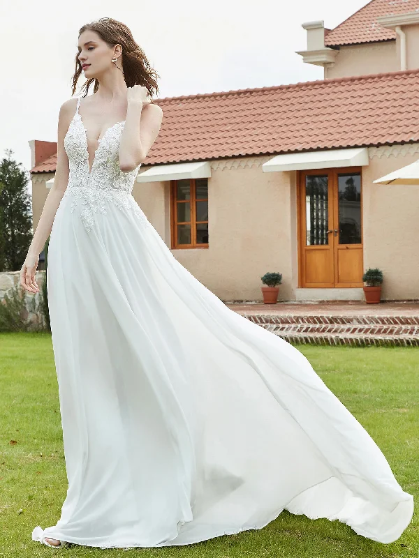 Early Access Deep V-neck decal A-line wedding dress