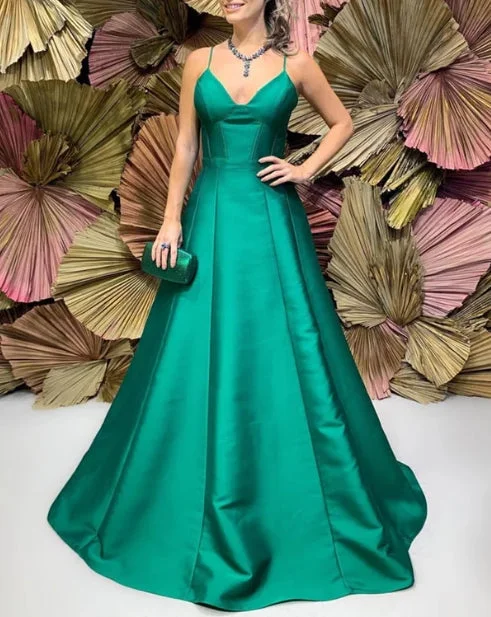 Don’t Miss Out A-Line Satin Prom Dresses Bridesmaid Dresses High V Neck