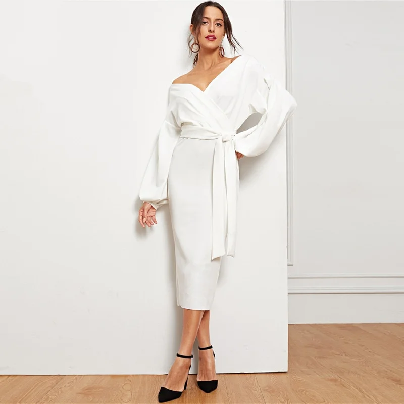 Members Only Women's Spring Casual Belted V-Neck Dress