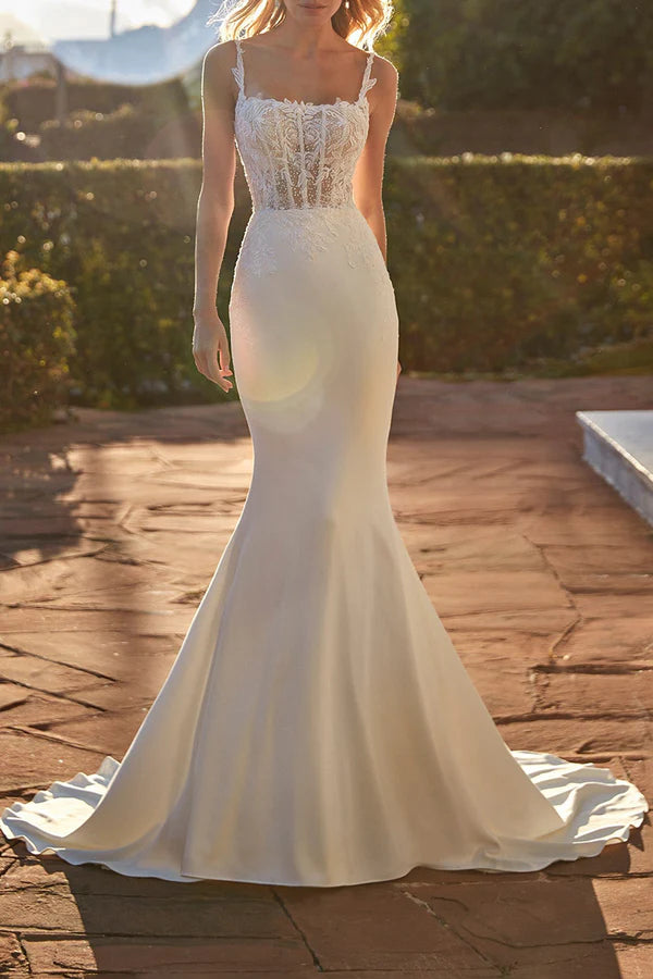 Massive Deals Illusion Spoon Lace Sticker Fish Tail Wedding Dress