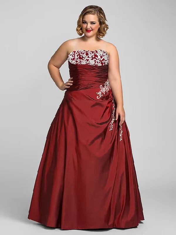 Best Deals Plus Size Prom Formal Evening Dress Strapless Sleeveless Floor Length with Beading Appliques