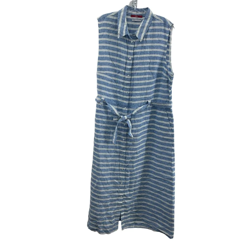 Steals and Deals S.Oliver Blue White Striped Belted Women's Linen Shirt Dress, Size 14, NWT